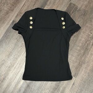 SHEIN Black Short Sleeve Top with Gold Button Accents